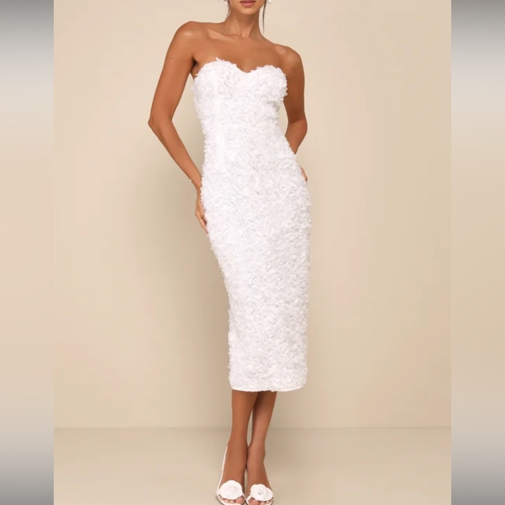 Lulu's White Strapless Textured Dress